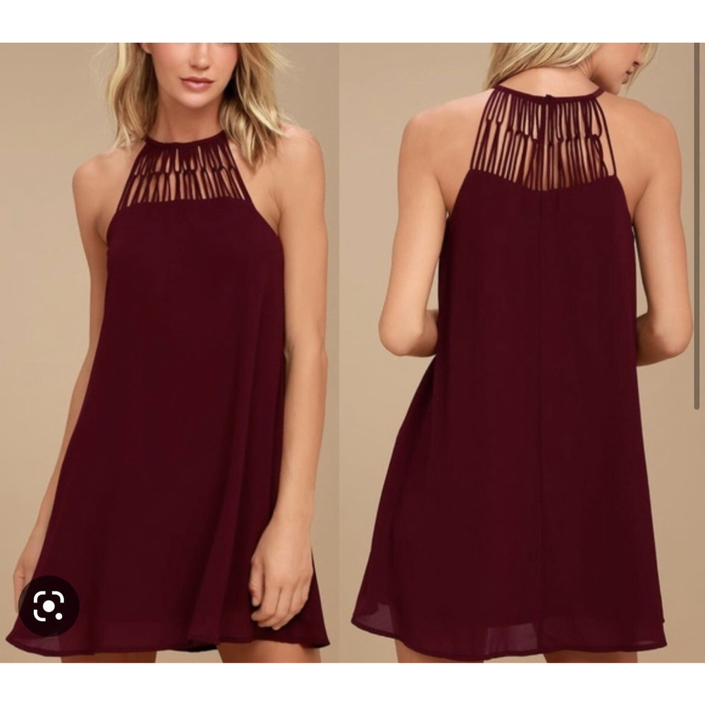 Lulus Dress Small Tell Me Swing Chiffon Strappy Mini Plum Purple Formal Spring